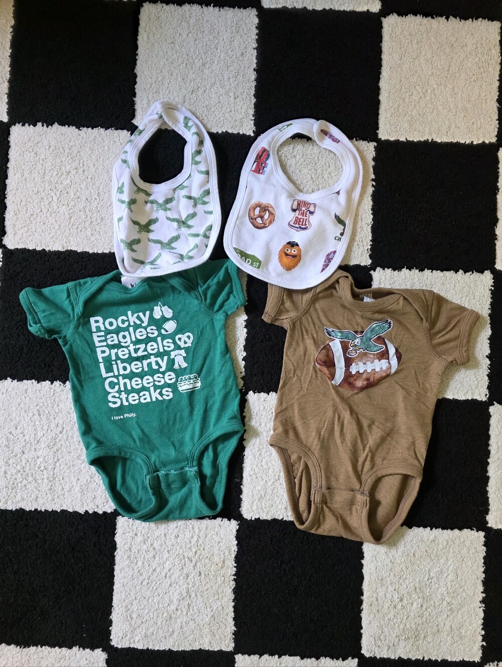 Philadelphia Eagles Baby Onesie Set & Bibs -6 Months